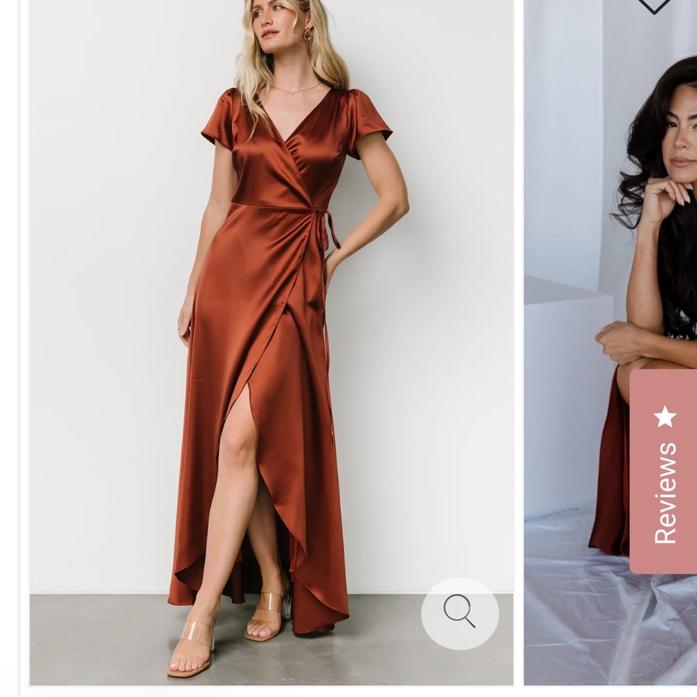 Elegant Satin Wrap Dress in Rust